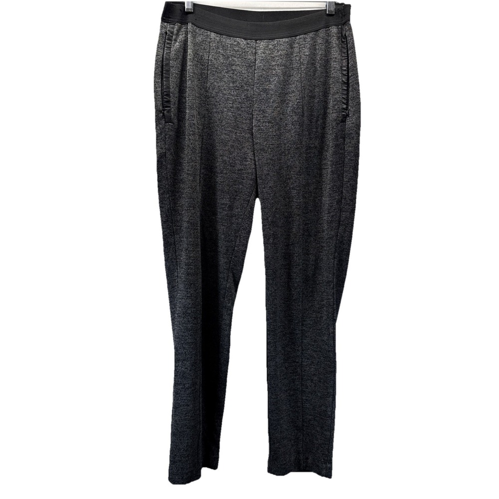 Chicos Black Label Womens Pants Size Med Zipper Faux Leather Trim Pockets Seamed